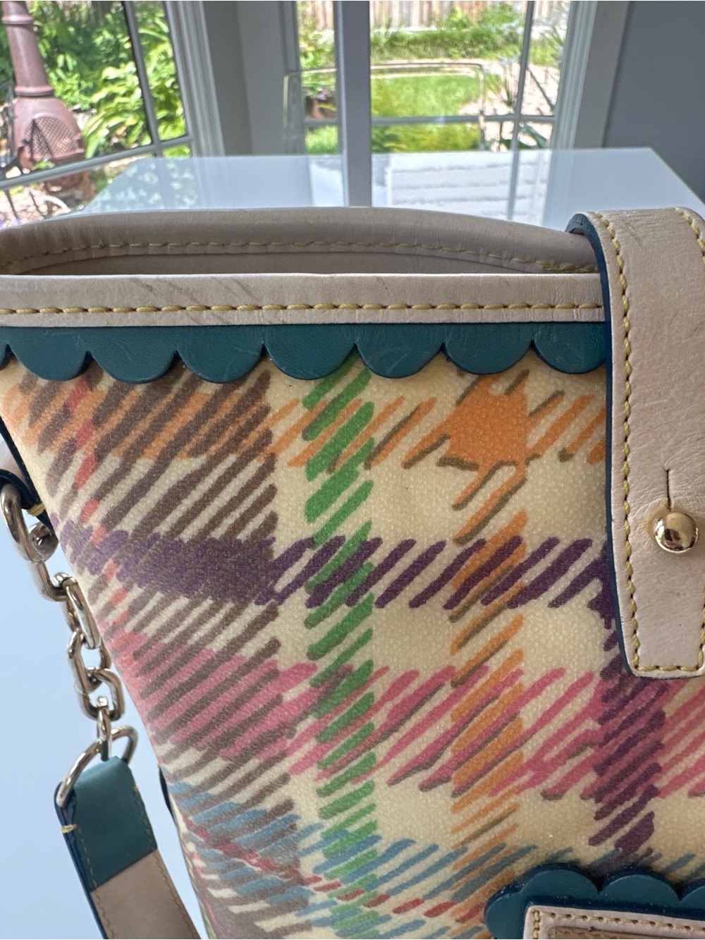 Dooney & Bourke Y2K Vintage Pastel Rainbow Tartan Plaid Bucket Bag Scalloped - Picture 16 of 16